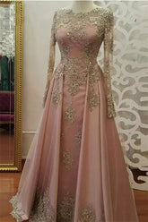 Long Mermaid Satin Appliques Lace Formal Evening Dresses with Sleeves