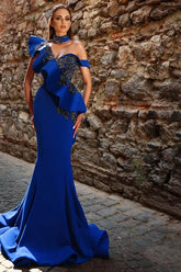 Royal Blue Long Mermaid One Shoulder Sweetheart Satin Prom dresses