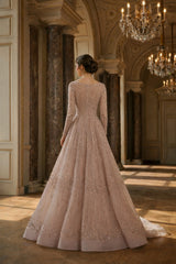 Elegant Long Sleeves Round Neck A-line Formal Dress