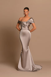Beautiful Long Mermaid One Shoulder Satin Formal Prom Dresses