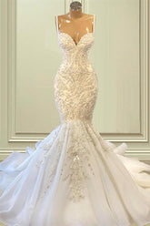 Gorgeous Long Mermaid Sweetheart Spaghetti Straps Beading Wedding Dresses