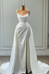 Long Mermaid Spaghetti Strap Sleeveless Floor Length Prom Dress with Ruffles