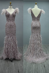 Elegant Long Mermaid Sweetheart Tulle Beading Backless Formal Evening Dresses