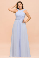 Long A-line Halter Lavender Chiffon Plus Size Wedding Guest Dress with Ruffle