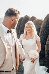 White Long Mermaid Jewel Glitter Off the Shoulder Wedding Dresses