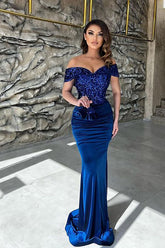 Long Mermaid Off the Shoulder Velvet Evening Formal Dresses