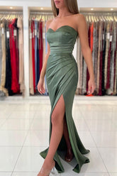 Long Mermaid Sweetheart Satin Front Slit Prom Dresses