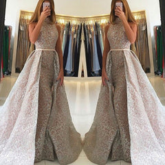 Gorgeous High Neck Sequins Mermaid Prom Dress With Detachable Train