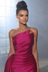 Elegant Long Mermaid One Shoulder Satin Formal Prom Dress with Slit