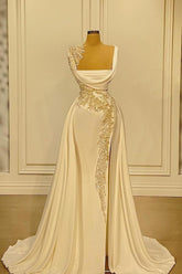 Long Mermaid Square Neckline Beading Ruffles Prom Dress With Side Slit
