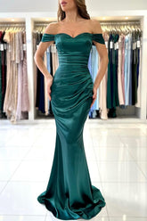 Beautiful Long Mermaid Off the Shoulder Satin Formal Prom Dresses