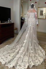 Elegant Plus Size High Neck Long Sleeve White Floor Length Mermaid Lace Wedding Dress