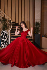 Elegant Long A-line Off the Shoulder Satin Floor length Prom Dress