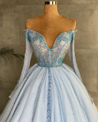 Sweetheart Long Sleeves Tulle Formal Prom Dress
