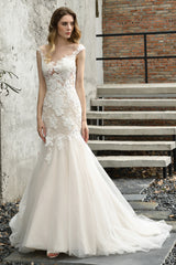 Long Mermaid Sweetheart Tulle Lace Floor Length Wedding Dresses