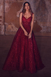 Long A-line Sweetheart Glitter Burgundy Prom Dress