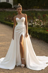 Charming Long Mermaid Sweetheart Satin Front Slit Wedding Dresses with Detachable Train