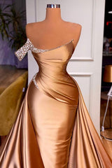 Gold Long Mermaid Satin Long Prom Dresses