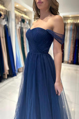 Elegant Long A-line Off the Shoulder Tulle Formal Prom Dresses