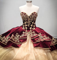 Best Long Sweetheart Organza Velvet Ball Gown Quinceanera Dress