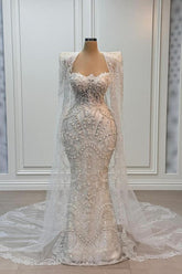 Long Mermaid Sweetheart Beads Appliques Lace Wedding Dress