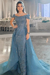 Off The Shoulder Mermaid Long Formal Evening Dress with Beadings