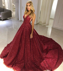 Long V-neck Sequined Sleeveless Prom Dress
