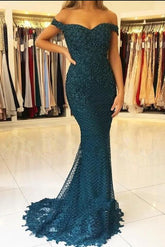 Elegant Sweetheart Off the Shoulder Ruffles Tulle Floor Length Mermaid Prom Dress