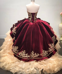 Best Long Sweetheart Organza Velvet Ball Gown Quinceanera Dress