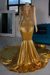 Gorgeous Mermaid V-neck Satin Long Prom Dress with Beads