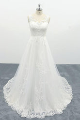 Elegant Long Appliques Lace Tulle A-line Wedding Dress