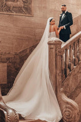 Elegant White Ball Gown Sweetheart Spaghetti Straps Satin Long Wedding Dresses
