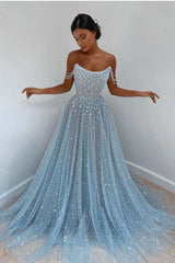 Long A-line Sparkly Sleeveless Sequined Formal Prom Dress
