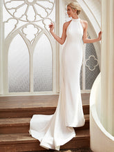 Elegant Long Mermaid High Neck Chiffon White Backless Wedding Dresses