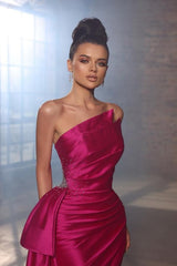 Elegant Long Mermaid One Shoulder Satin Formal Prom Dress with Slit