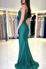 Long Mermaid Sweetheart Satin Lace Prom Dresses with Slit