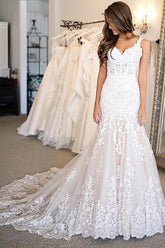 Elegant Long Sweetheart Tulle Mermaid Wedding Dresses With Appliques Lace