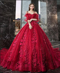 Gorgeous Off the Shoulder Spaghetti Straps Appliques Lace Prom Dress with Sleeves