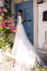 Crew Neck Long Sleeves Jumpsuit Wedding Dress