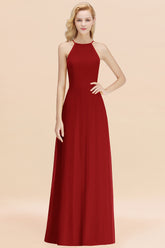 Elegant Long A-line Halter Chiffon Rust Bridesmaid Dress