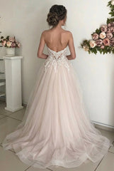 Elegant Long Sweetheart Sleeveless A-Line Tulle Wedding Dresses
