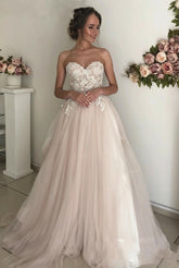 Elegant Long Sweetheart Sleeveless A-Line Tulle Wedding Dresses