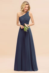 Elegant Stormy A-line Chiffon Ruffles One Shoulder Long Bridesmaid Dress