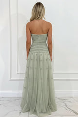 Elegant Strapless Sleeveless A-line Prom Dress with Appliques