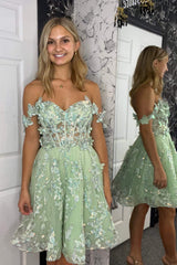 A-Line Off the Shoulder Short Homecoming Dress with Appliques