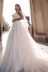 Gorgeous Long A-line Off the Shoulder Tulle Lace Wedding Dresses