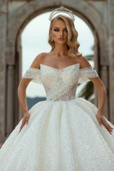 Gorgeous Long Ball Gown Off the Shoulder Sequined Wedding Dresses