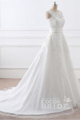 Gorgeous Long White Mermaid Tulle Lace Wedding Dresses With Detachable Skirts