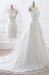 Gorgeous Long White Mermaid Tulle Lace Wedding Dresses With Detachable Skirts