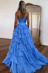A-line Sweetheart Satin Chiffon Long Prom Dress